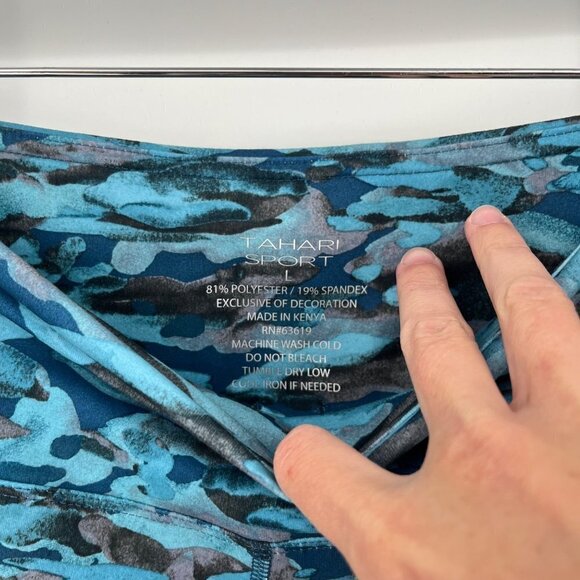 Tahari Sport Womens Camo Leggings Size L Blue Side Pocket NWT Athletic MSRP $90 - Picture 6 of 11